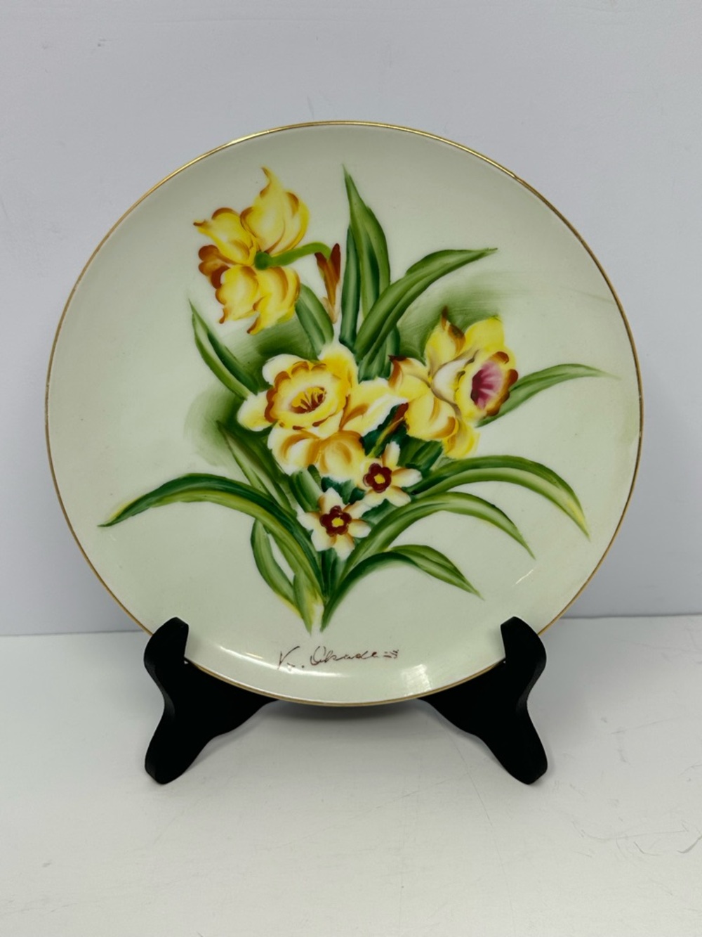 Vintage 1940’s Metasco Hand Painted Japan Porcelain Floral Plate With Stand Q7